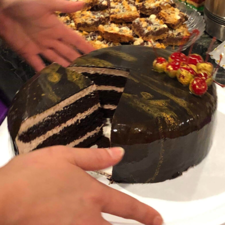 Jaimie's Chocolate & Cherry Christmas Cake, cut open to reveal layers
